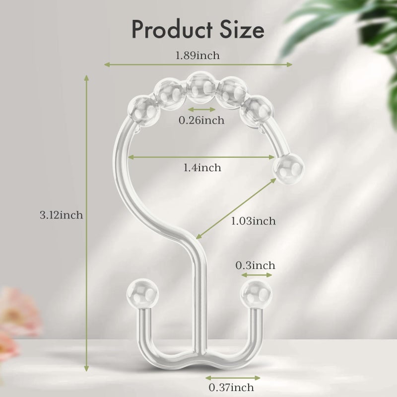 Amazer Plastic Shower Curtain Hooks, Shower Curtain Rings, Double Shower Rings Clear Shower Hooks for Shower Curtain Bathroom Set of 12 - Image 2